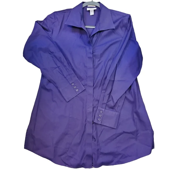 Chico's long button-up tunic eggplant purple - Picture 2 of 3